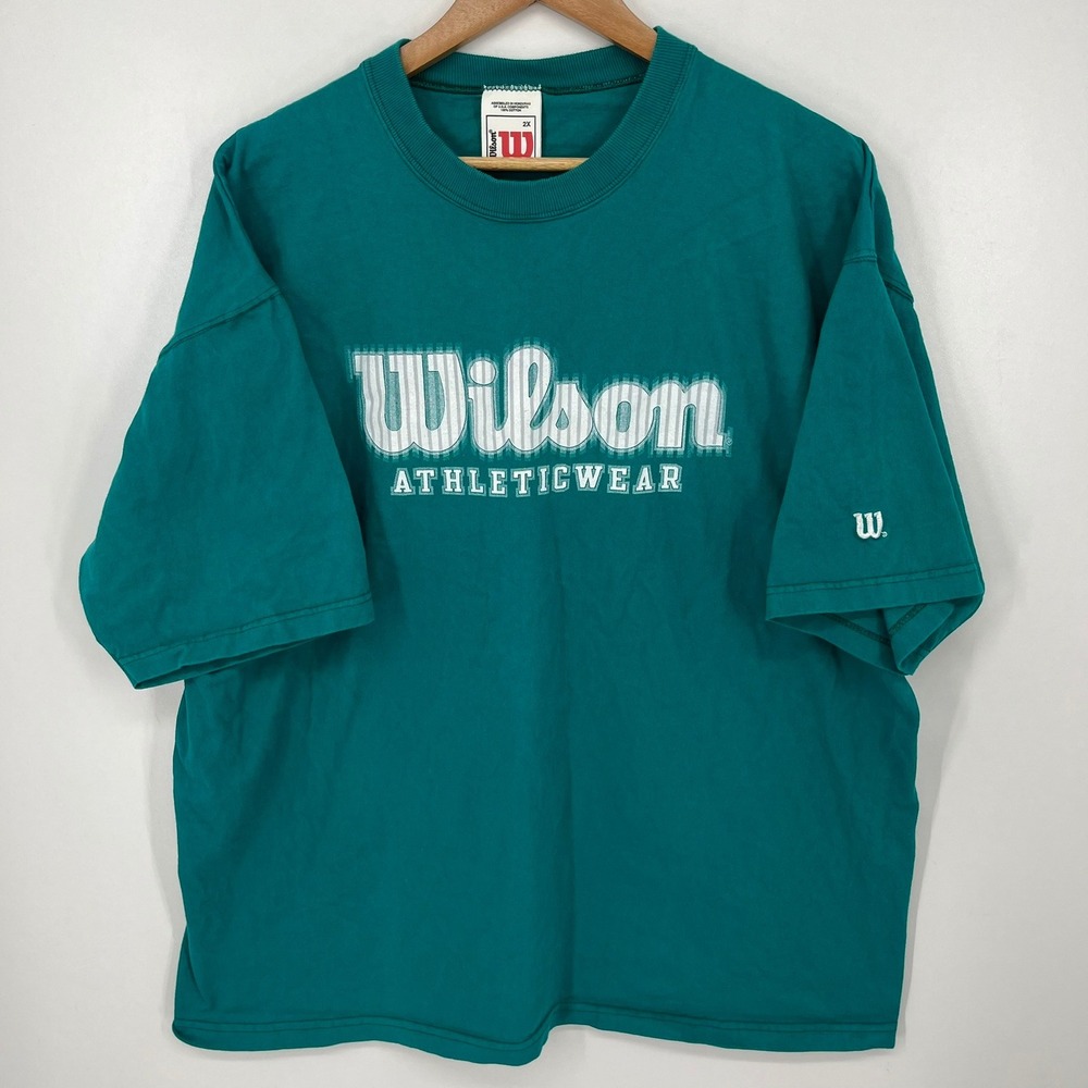 Wilson Athleticwear Mens 2XL Teal Green Graphic Short Sleeve T-Shirt Vtg USA